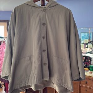 Eileen Fisher Nylon Windbreaker with Fleece Lining Neutral Color, Hood, EUC